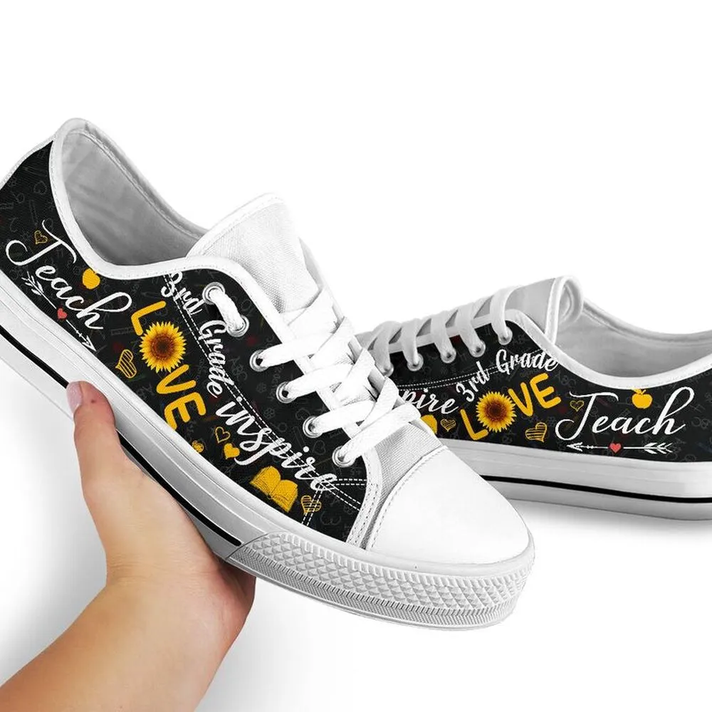 3Rd Grade Teach Sunflower Low Top Shoes License Plate Shoes for Mens, Teacher Shoes, Low Top Sneakers