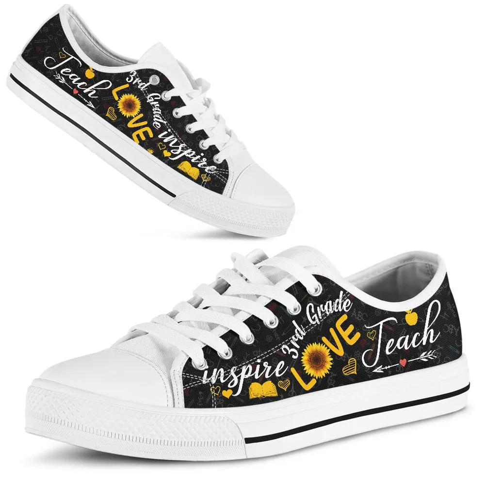 3Rd Grade Teach Sunflower Low Top Shoes License Plate Shoes for Mens, Teacher Shoes, Low Top Sneakers