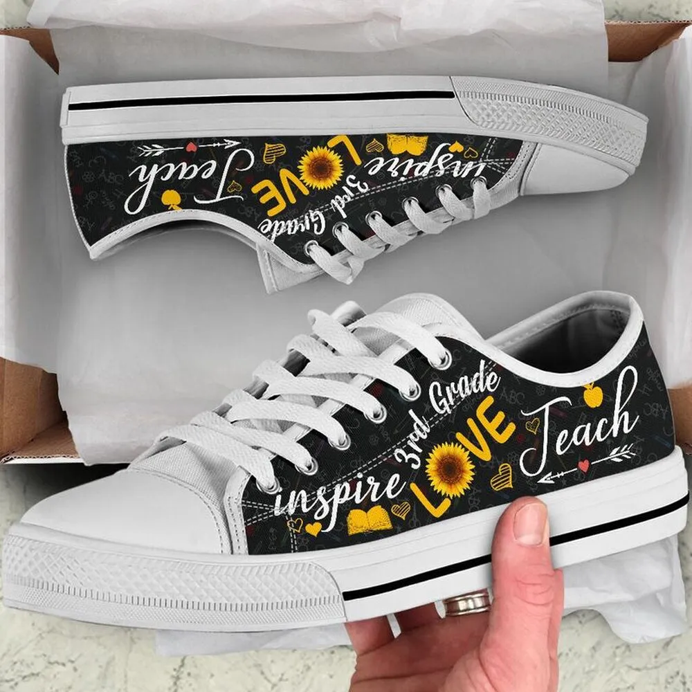 3Rd Grade Teach Sunflower Low Top Shoes License Plate Shoes for Mens, Teacher Shoes, Low Top Sneakers