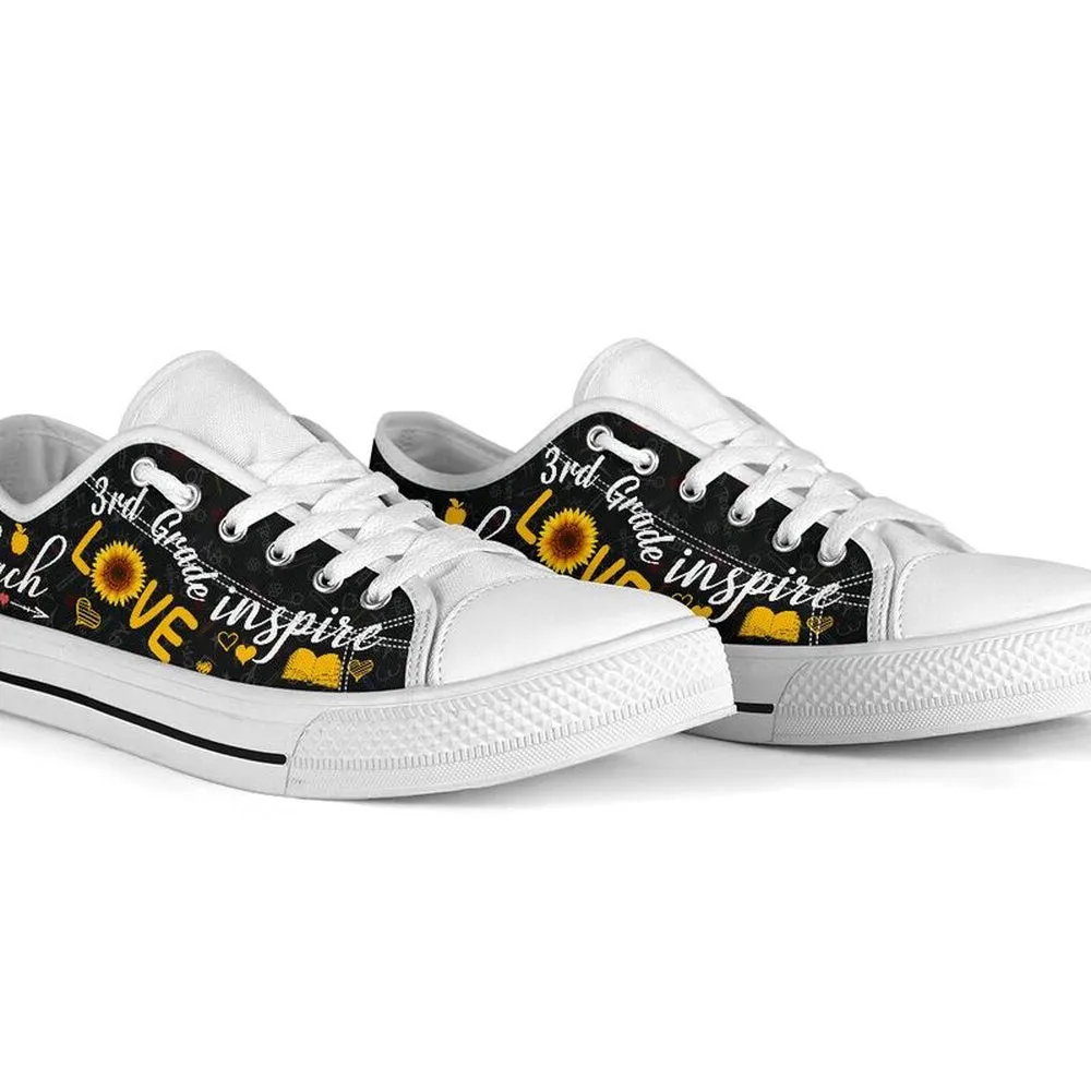 3Rd Grade Teach Sunflower Low Top Shoes License Plate Shoes for Mens, Teacher Shoes, Low Top Sneakers