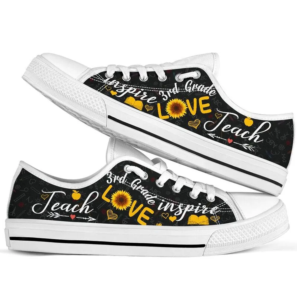 3Rd Grade Teach Sunflower Low Top Shoes License Plate Shoes for Mens, Teacher Shoes, Low Top Sneakers