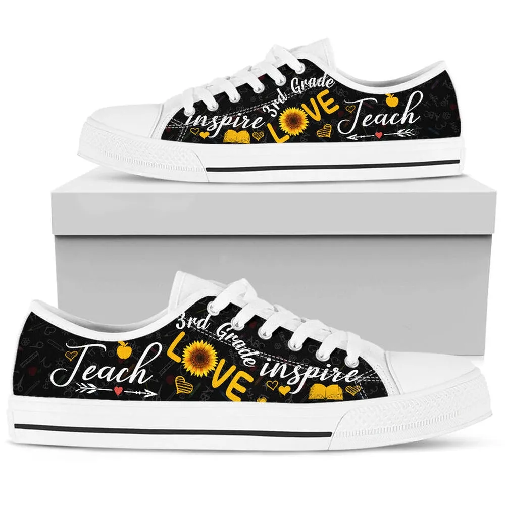 3Rd Grade Teach Sunflower Low Top Shoes License Plate Shoes for Mens, Teacher Shoes, Low Top Sneakers