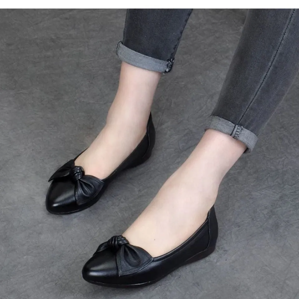 Amozae-  New Leather Shoes Woman Low Heels Office Dress Shoes High Quality Comfortable Summer Ladies Shoes