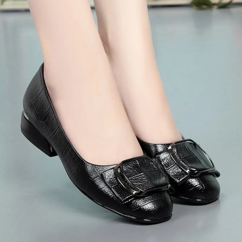 Amozae-  New Leather Shoes Woman Low Heels Office Dress Shoes High Quality Comfortable Summer Ladies Shoes