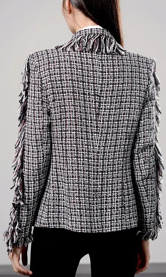 Asymmetric Fringed Tweed Jacket