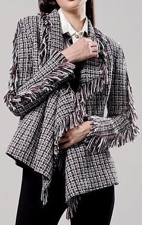 Asymmetric Fringed Tweed Jacket