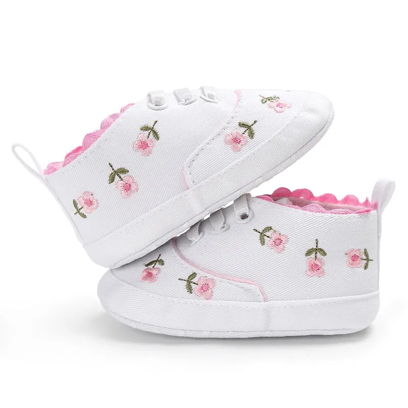 Baby Infant Girl Soft Sole Crib Toddler Canvas Cute Flower Sneaker Shoes