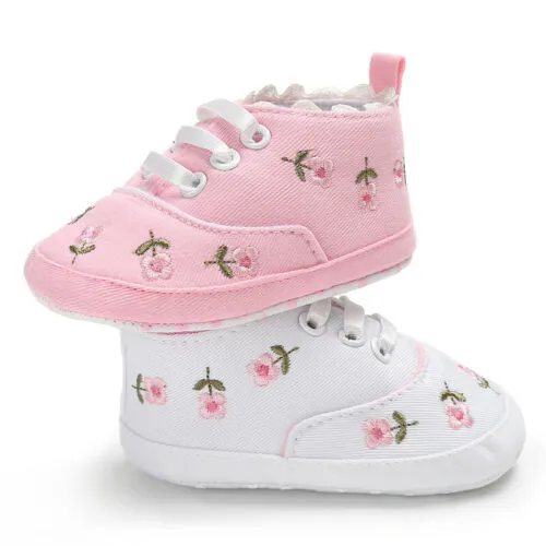 Baby Infant Girl Soft Sole Crib Toddler Canvas Cute Flower Sneaker Shoes