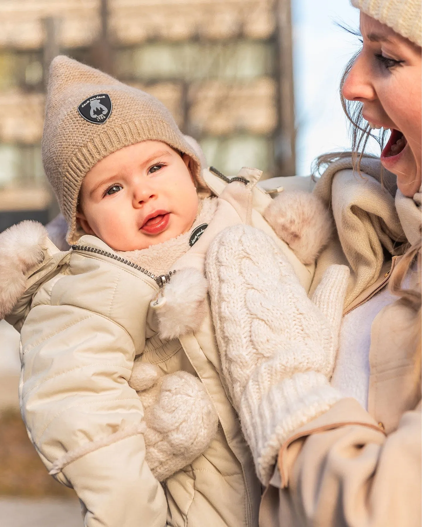 Baby Pointed Knit Hat In Beige by Deux par Deux