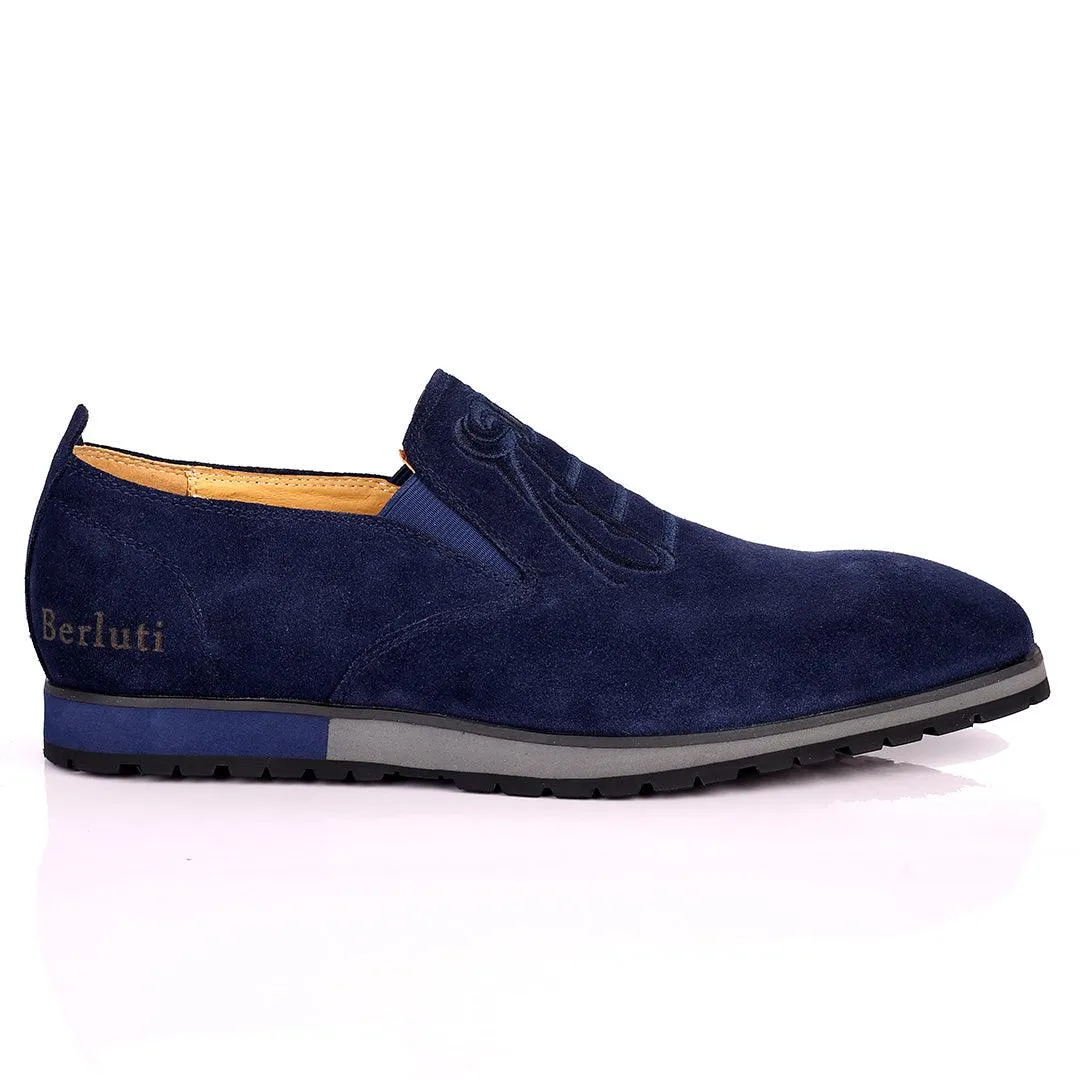 Berlut Lace Designed Blue Suede Formal Shoe