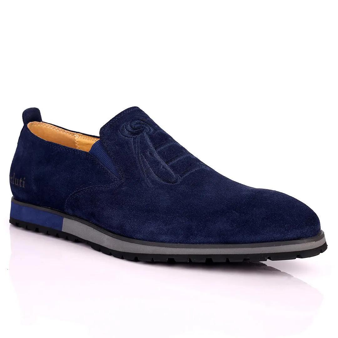 Berlut Lace Designed Blue Suede Formal Shoe