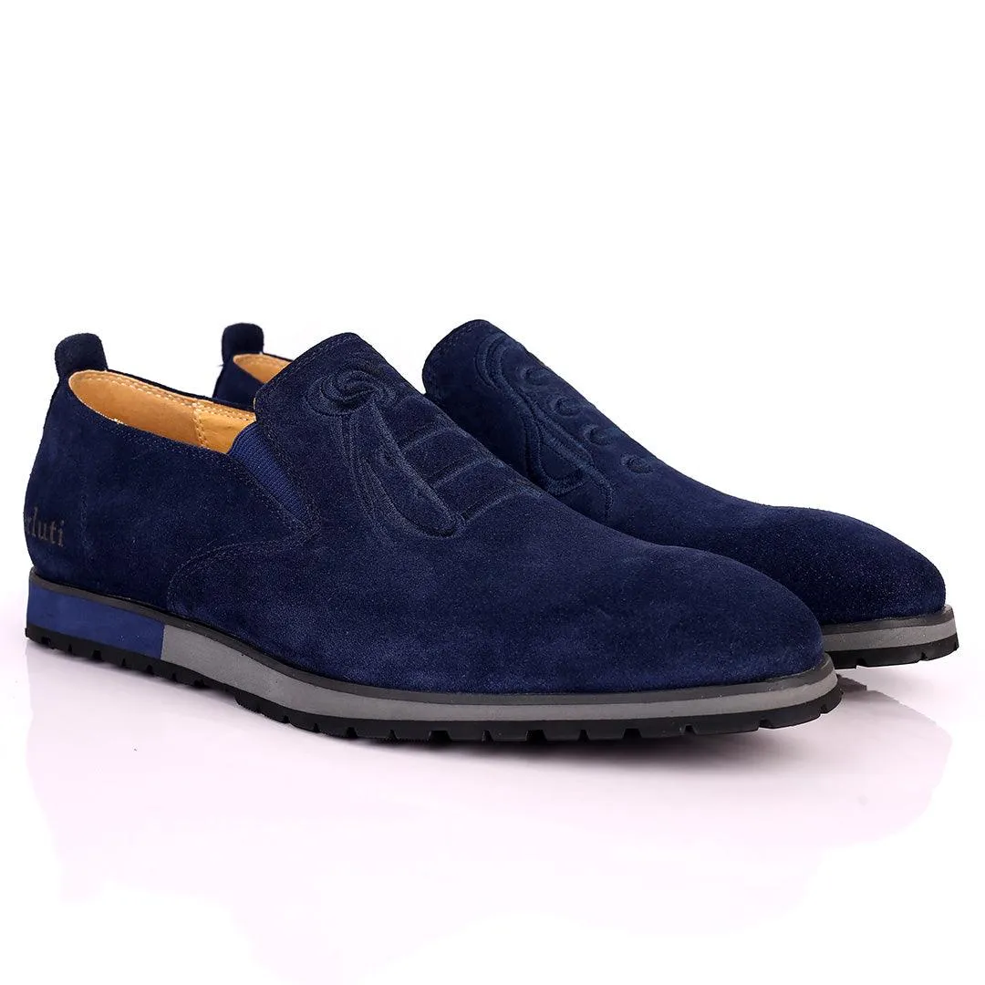 Berlut Lace Designed Blue Suede Formal Shoe