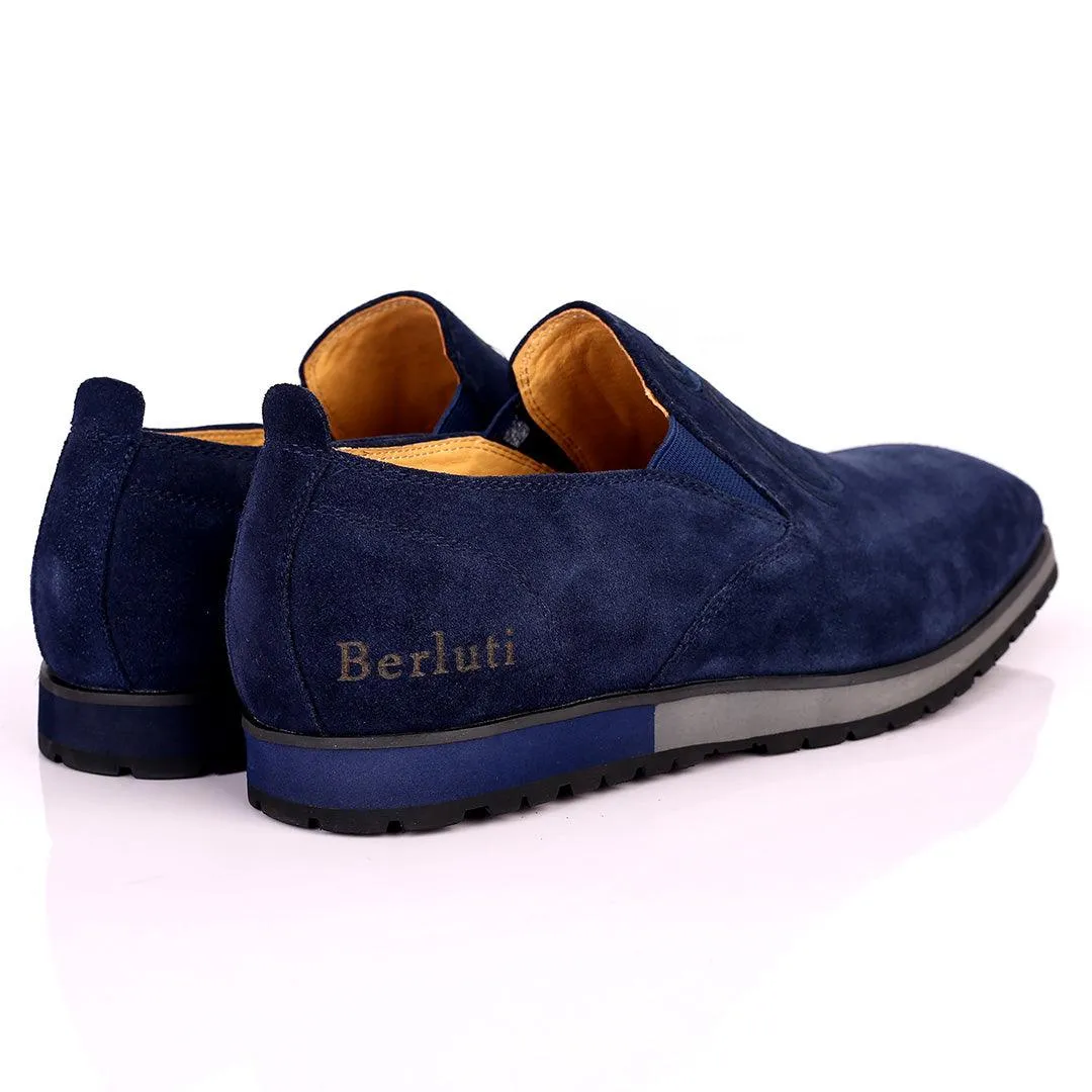 Berlut Lace Designed Blue Suede Formal Shoe