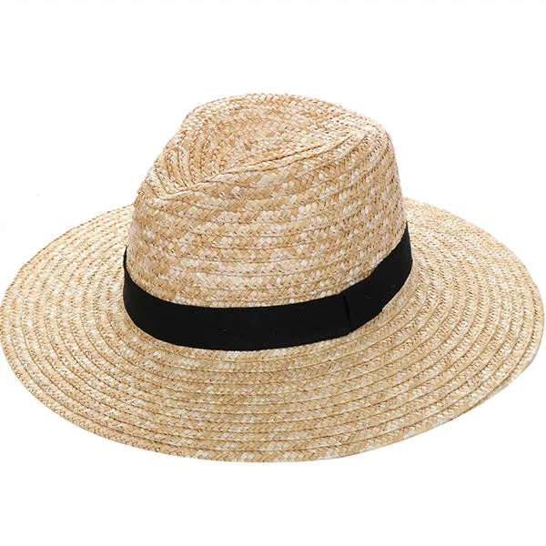 Black band Fashion Fedora Sunhat-Beige