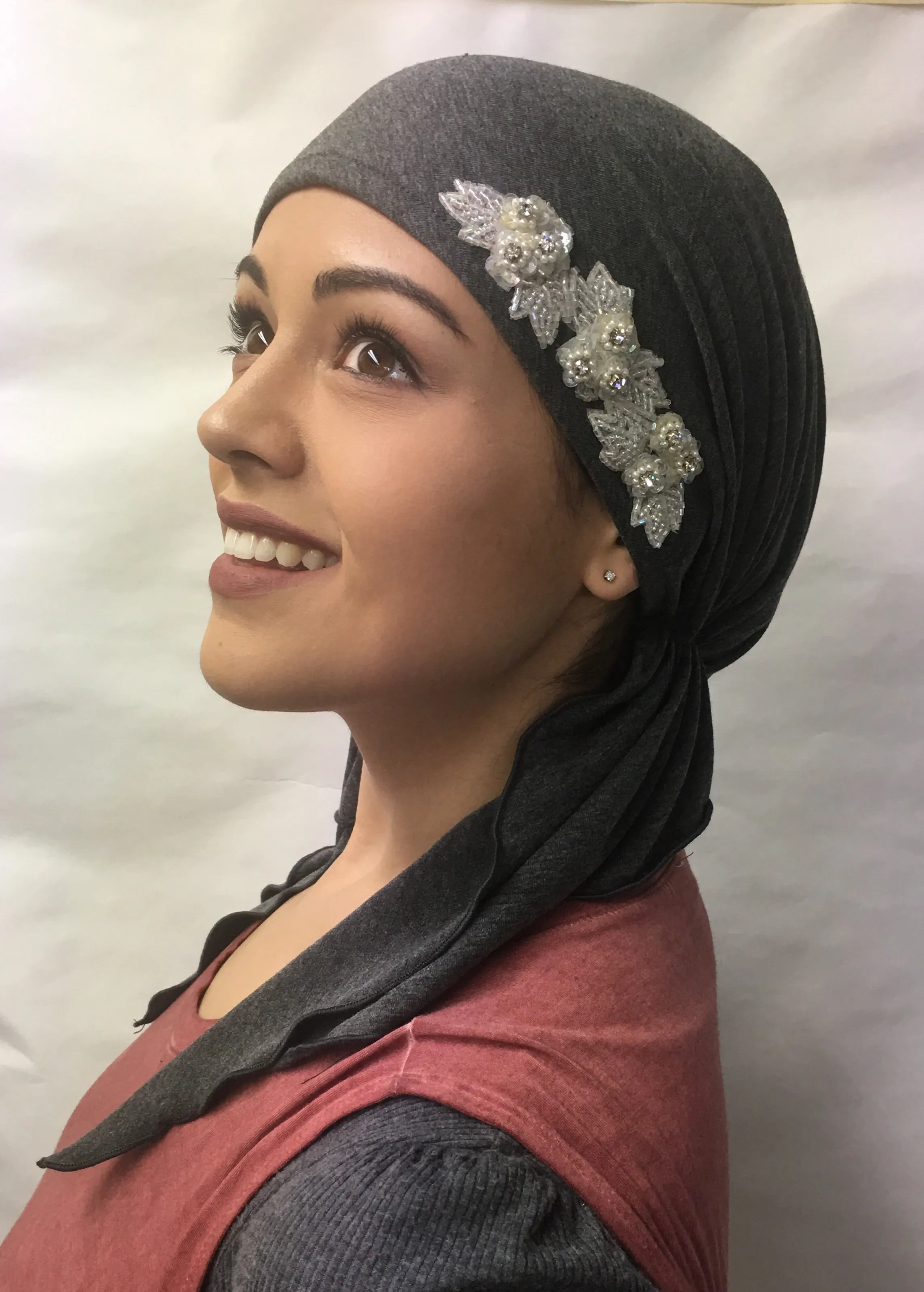 Black Head Scarf | With Sparkly Design | Headwear For Women Dressy Formal Fancy Pre-Tied Hair Scarf | Made in USA