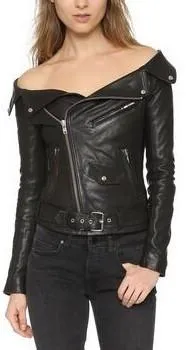 Black Off-Shoulder Faux-Leather Jacket