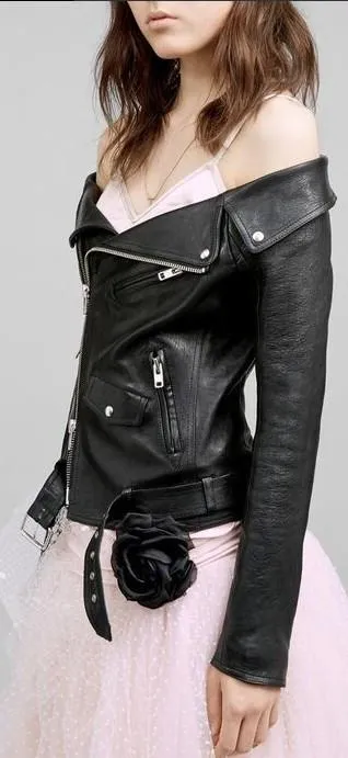 Black Off-Shoulder Faux-Leather Jacket