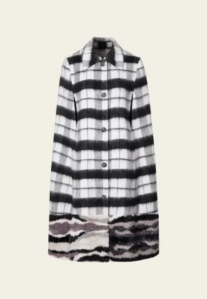 Black Plaid Wool Long Cape