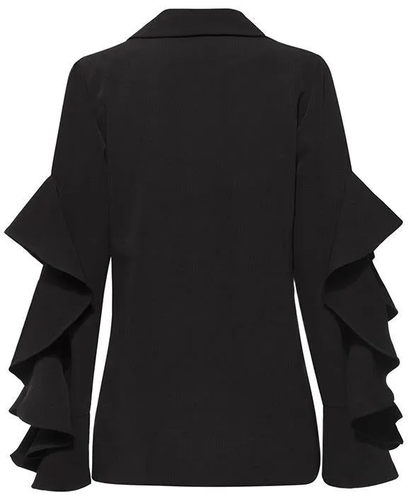 Black Ruffle-Sleeve Blazer