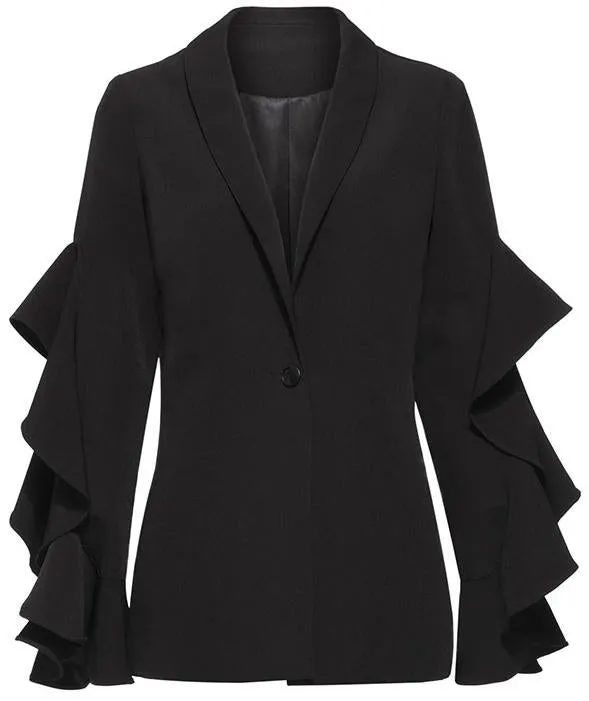 Black Ruffle-Sleeve Blazer