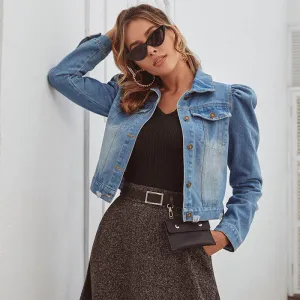 Blue Cropped Denim Shirt Jacket