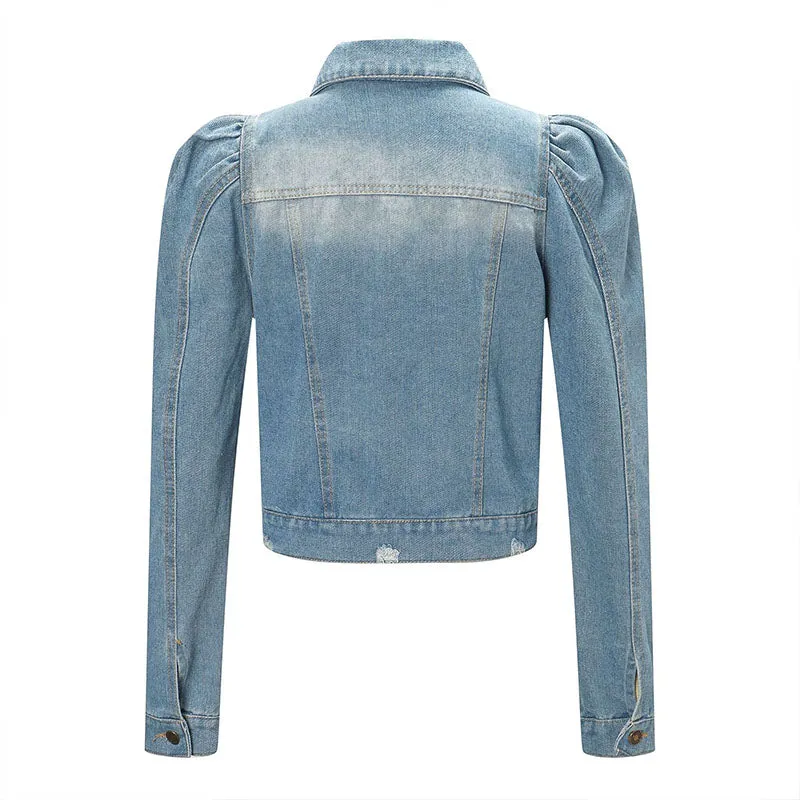 Blue Cropped Denim Shirt Jacket