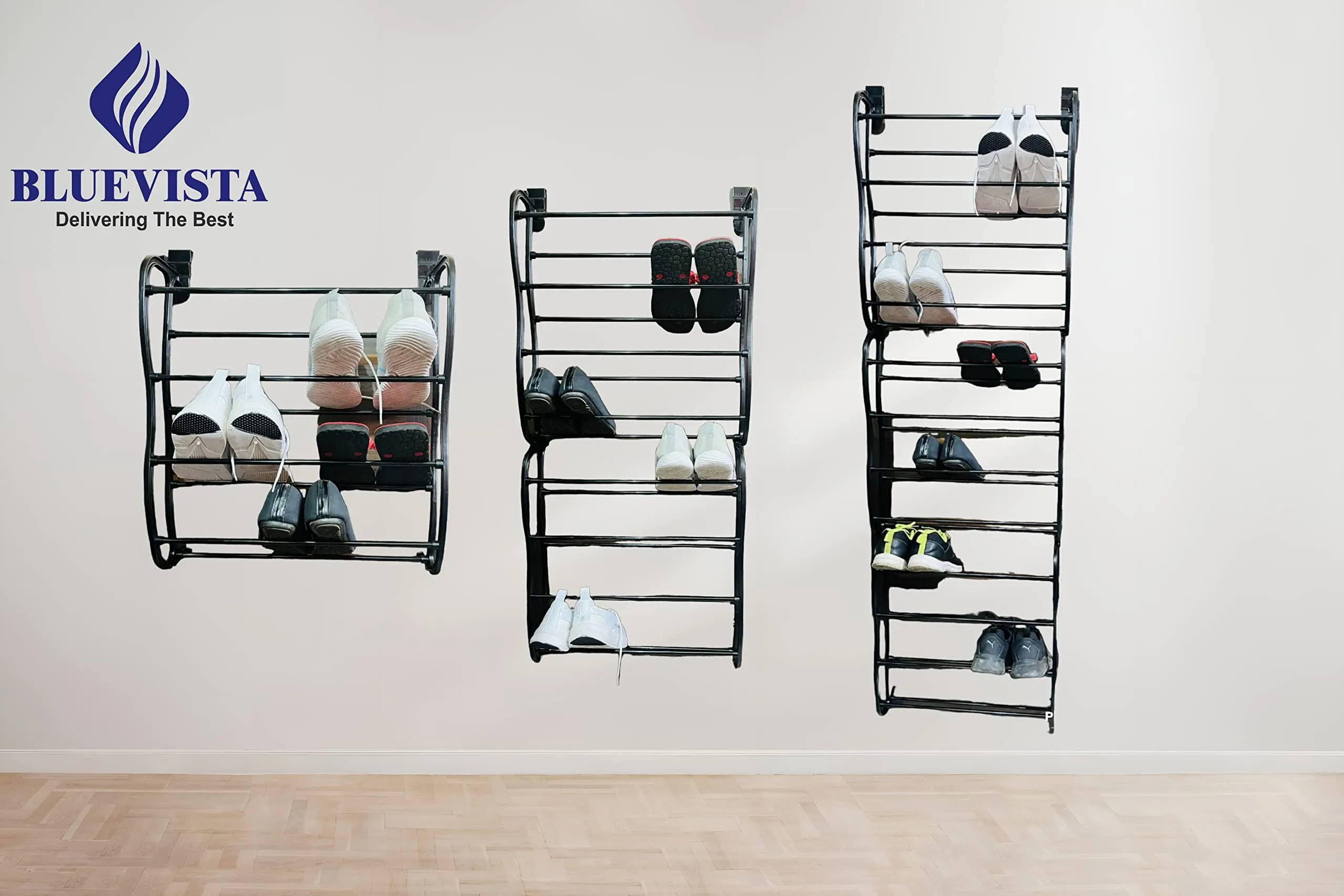 Bluevista 36 pair black Over the Door Shoe Rack Adjustable Less Space Occupied black colored, Plastic | Wall hung