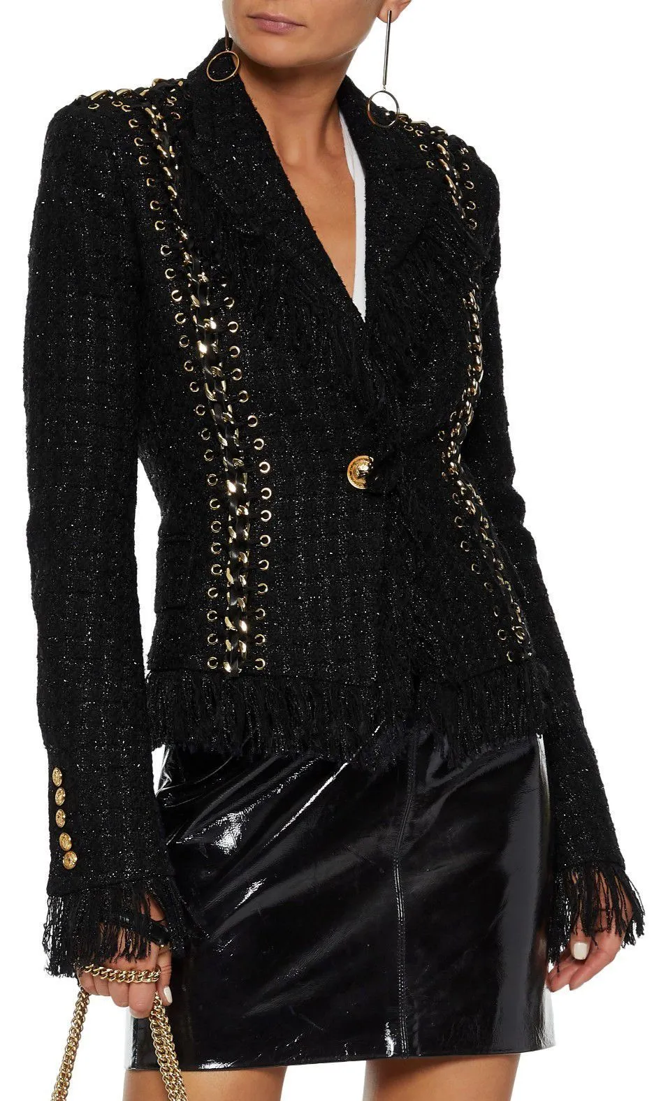 Chain-Embellished Tweed Jacket