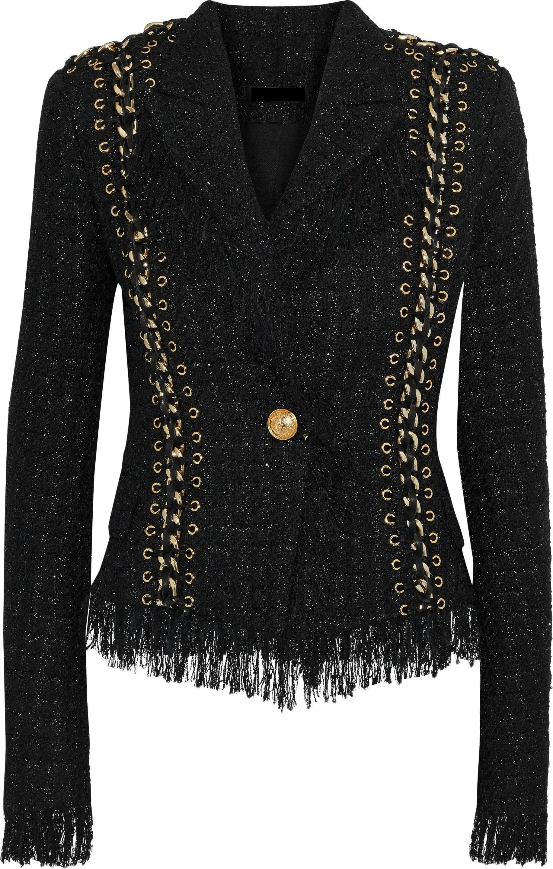 Chain-Embellished Tweed Jacket