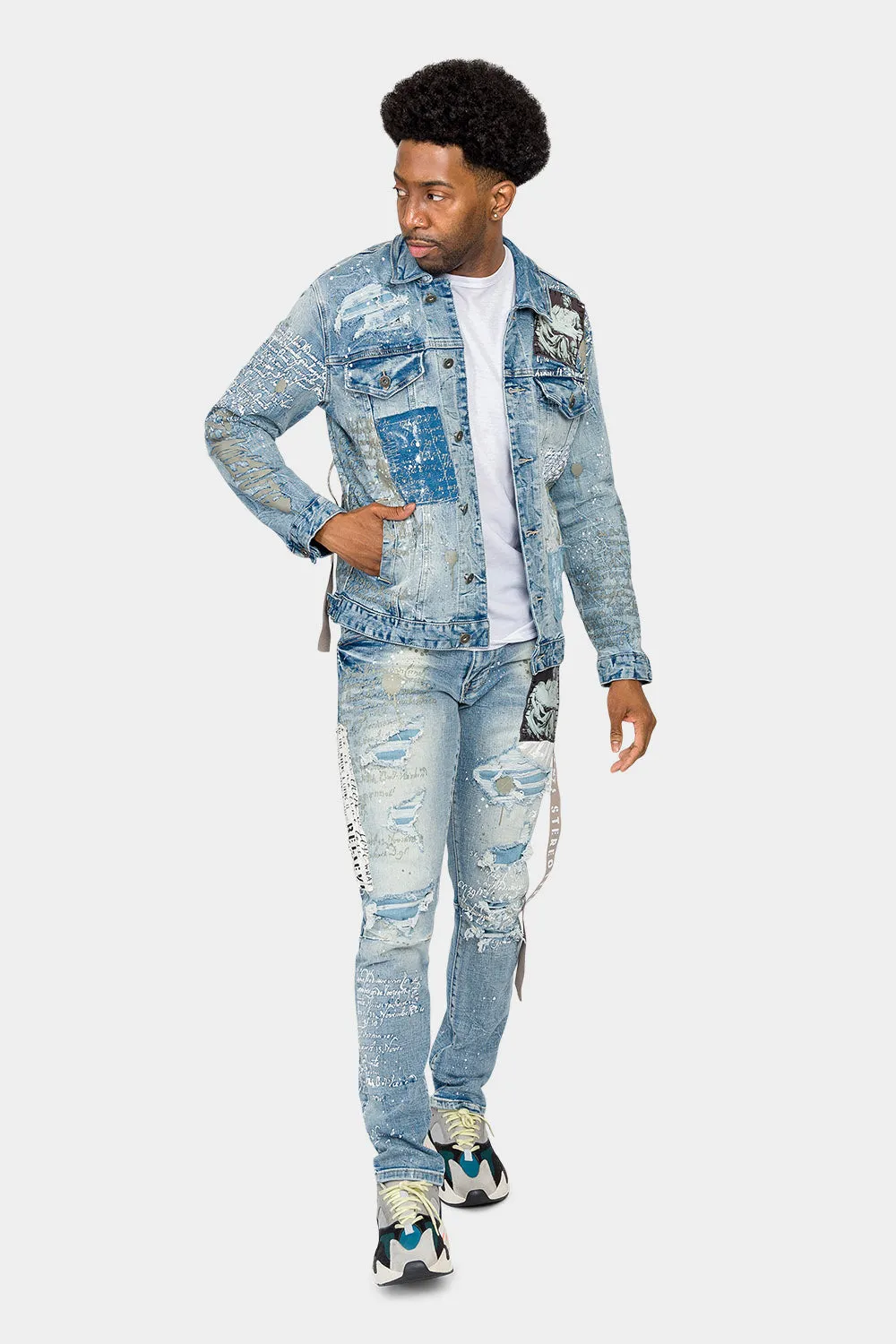 Collage Patch Faded Denim Jacket