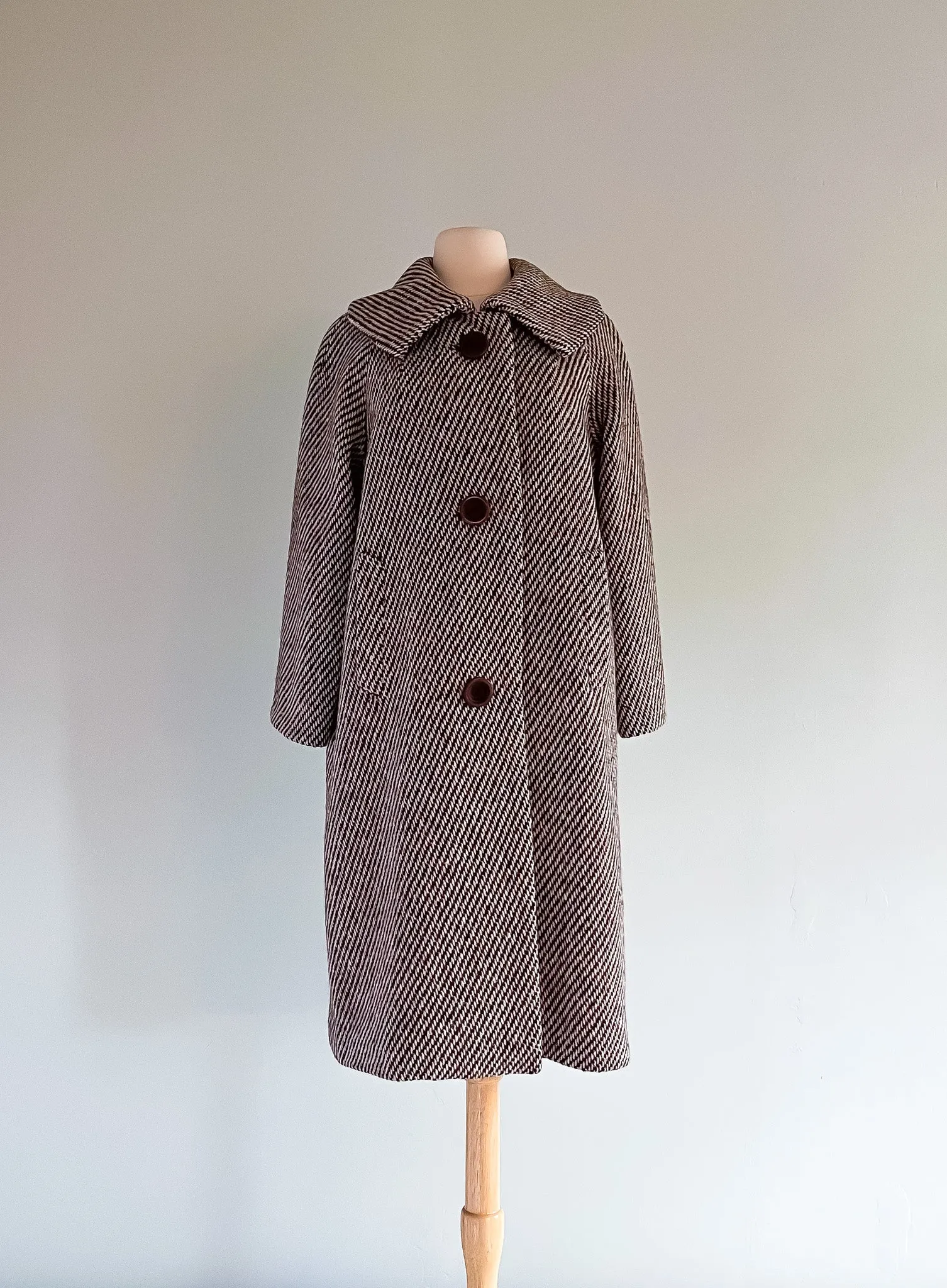 Cozy 1960's Herringbone Wool Coat by Victoria / ML