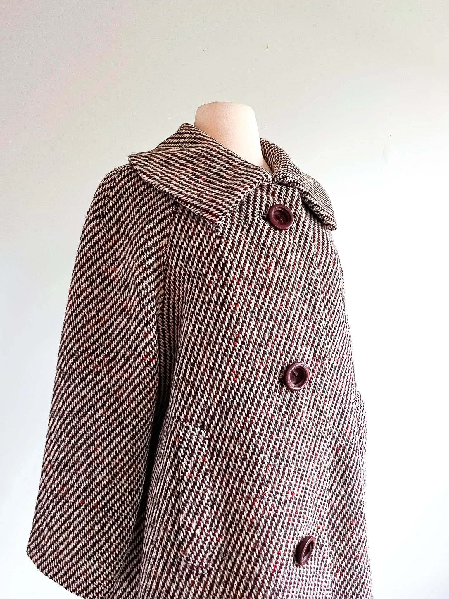 Cozy 1960's Herringbone Wool Coat by Victoria / ML