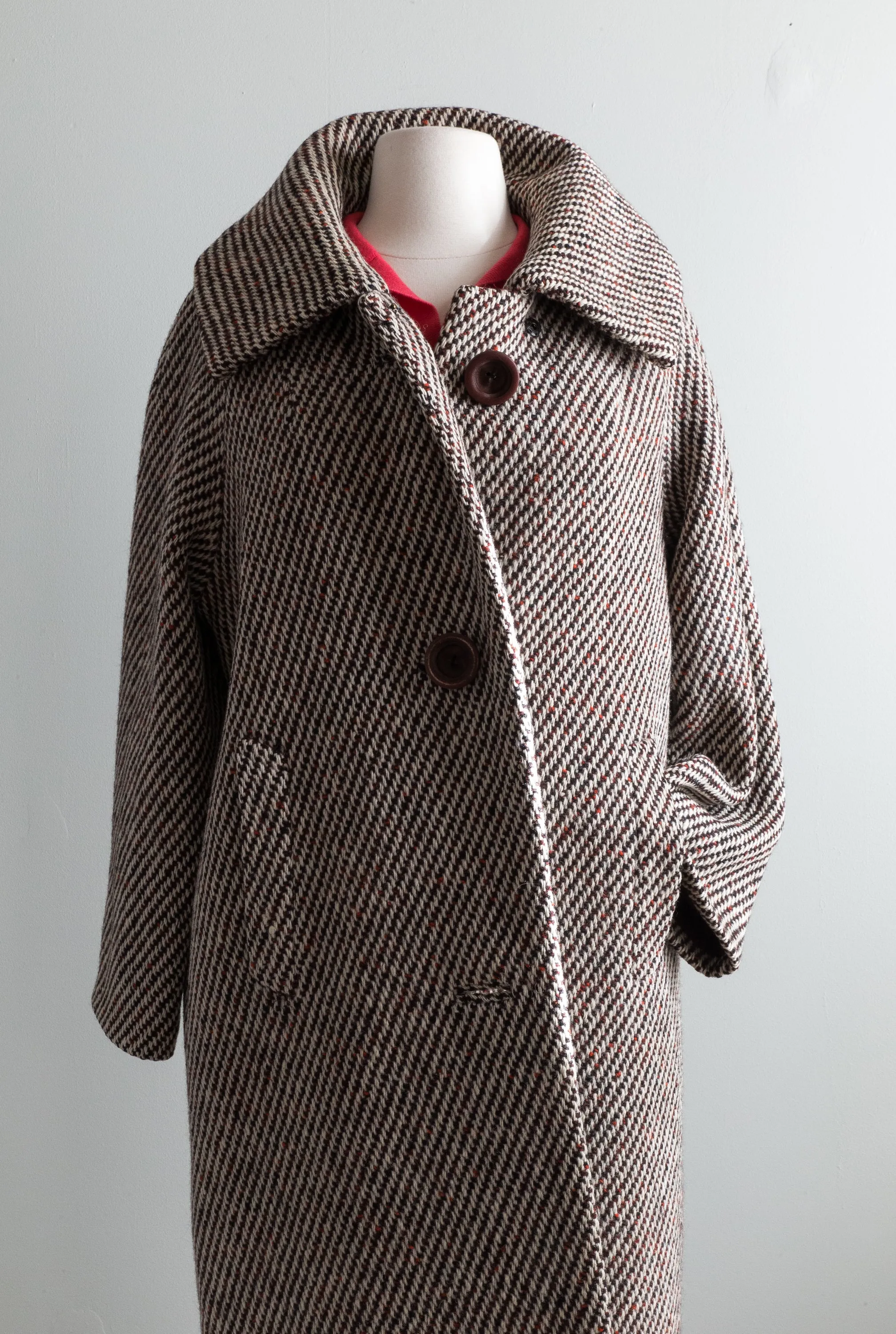 Cozy 1960's Herringbone Wool Coat by Victoria / ML