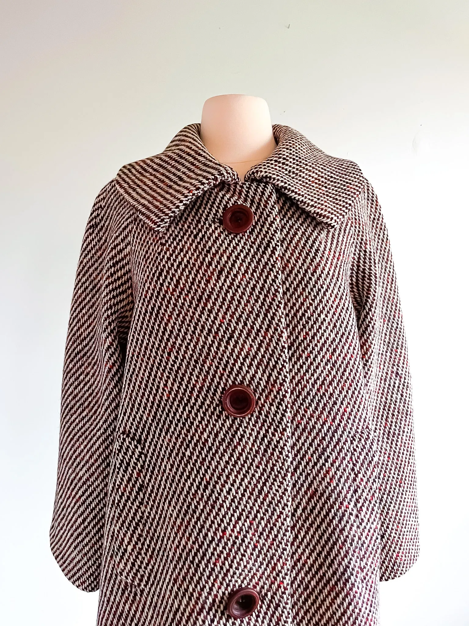 Cozy 1960's Herringbone Wool Coat by Victoria / ML