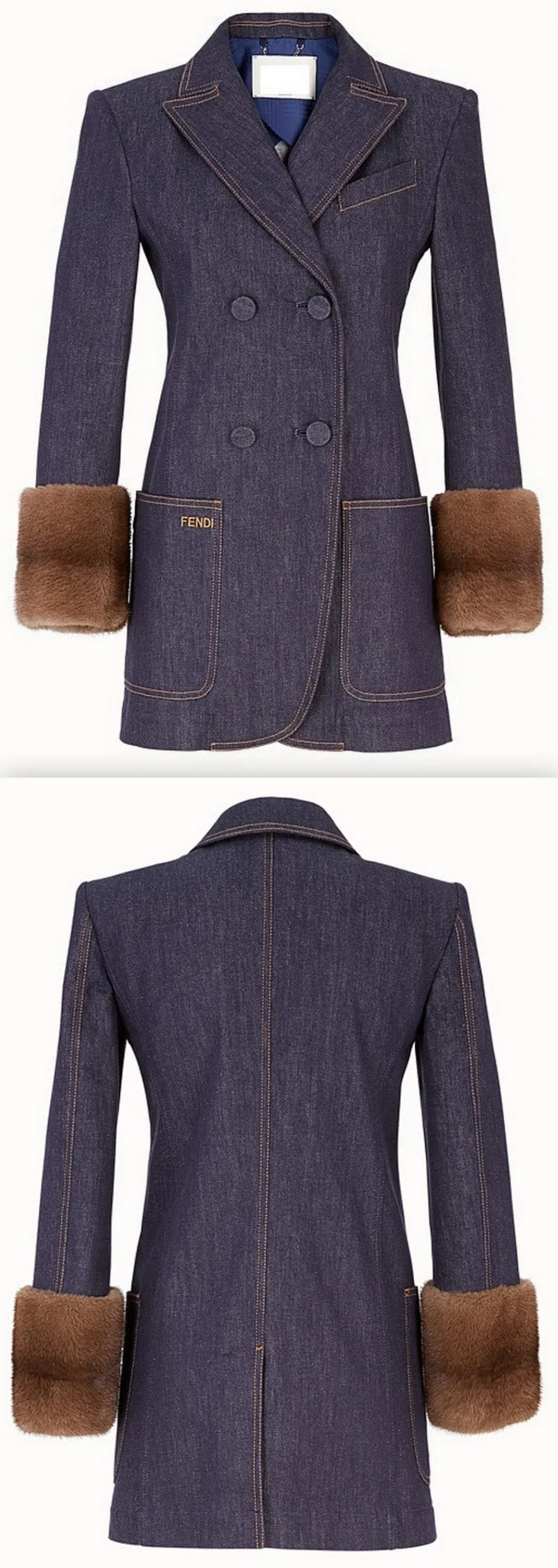 Denim Mink-Cuff Blazer