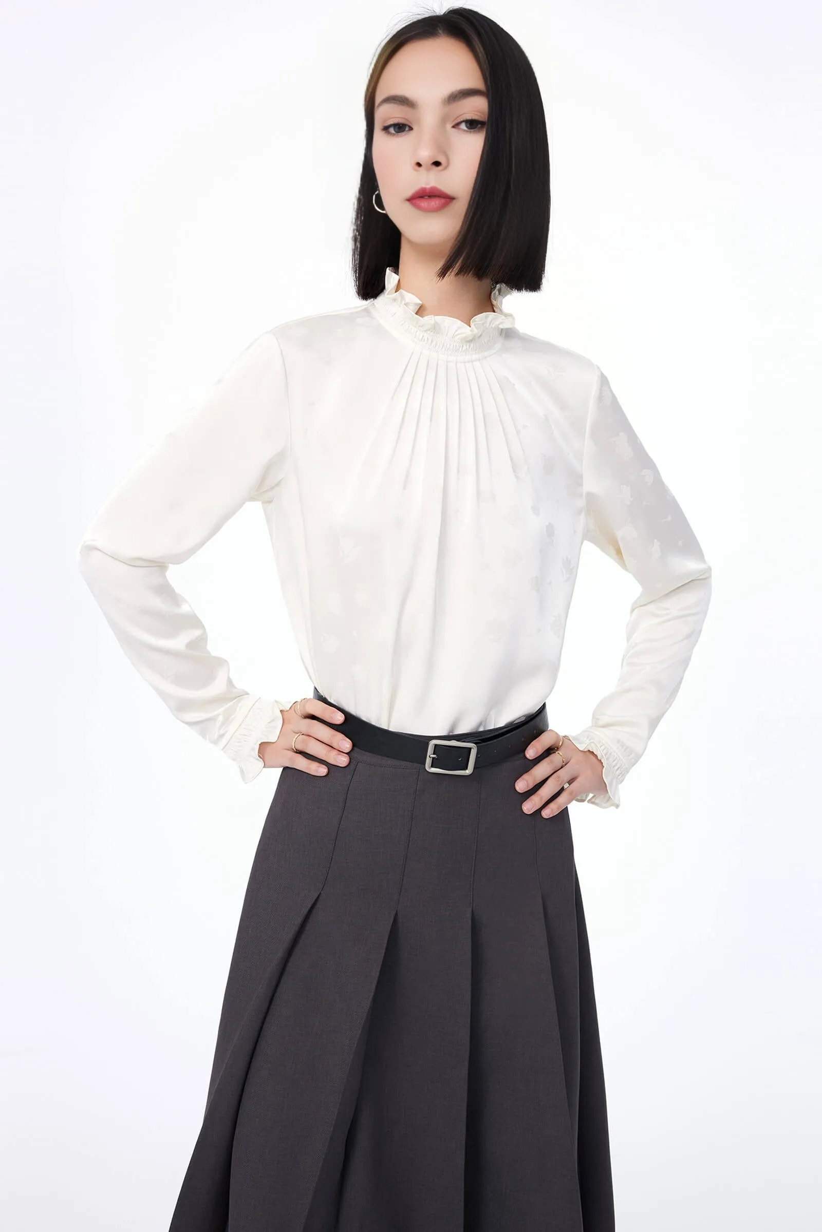 Elegant Lace-Collar White Shirt