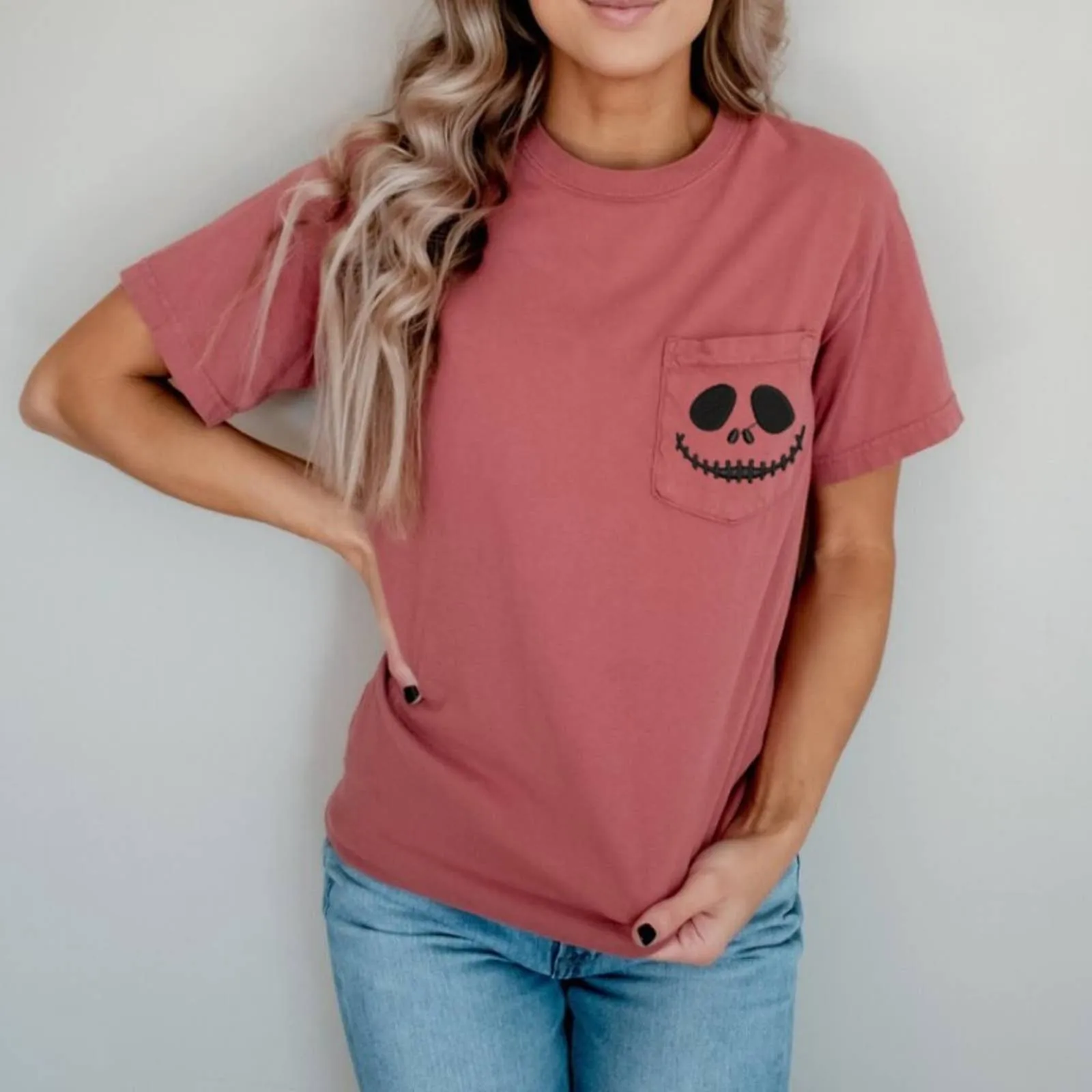 Embroidered Spooky Season Comfort Color Pocket T-shirts / Halloween Ghost Shirts