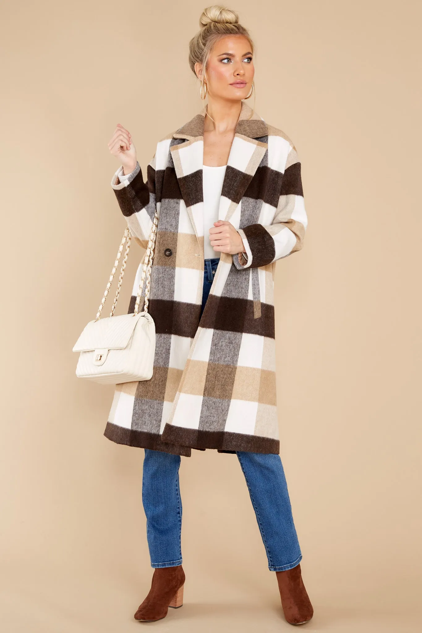 Escape The Ordinary Ivory Plaid Coat