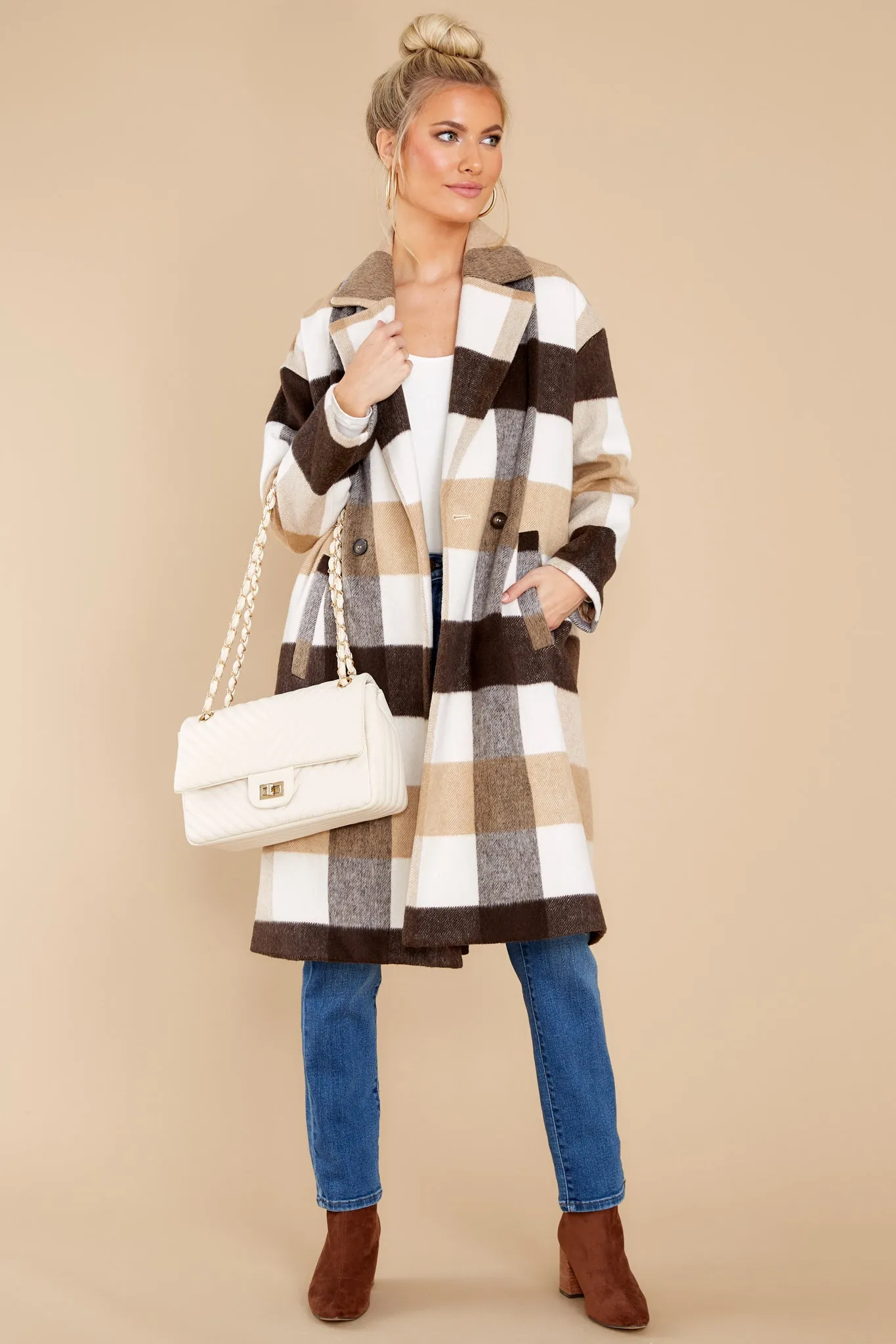 Escape The Ordinary Ivory Plaid Coat