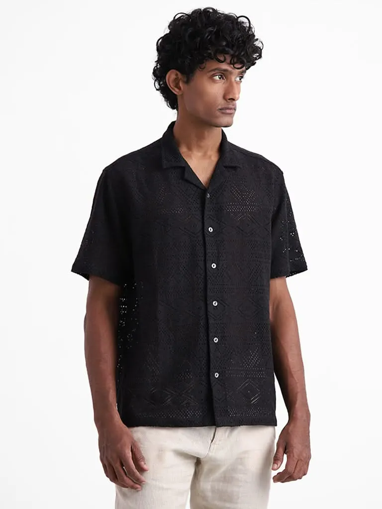 ETA Black Mesh Cotton Relaxed-Fit Shirt