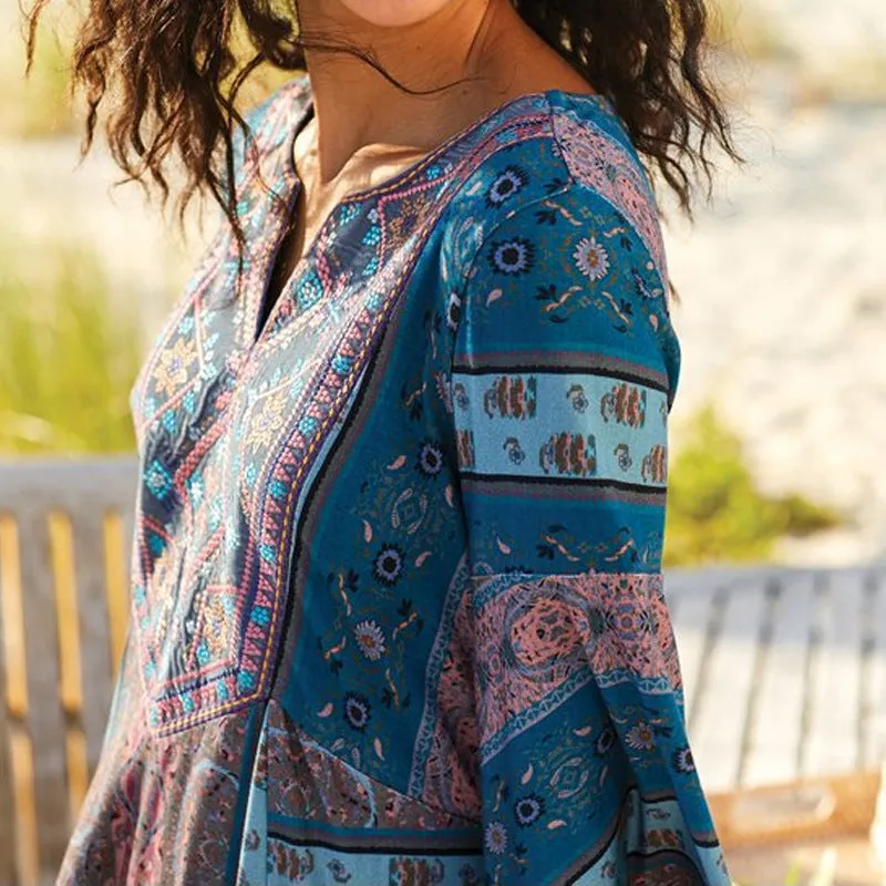 Fashion casual V-neck printed bohemian top