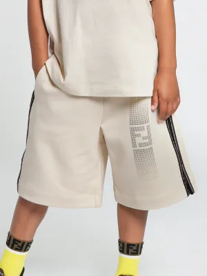 Fendi Boys Logo Bermuda Shorts in Beige