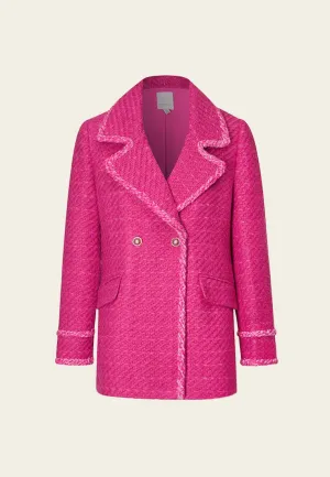 Fuchsia Double-Breasted Lapel Tweed Coat