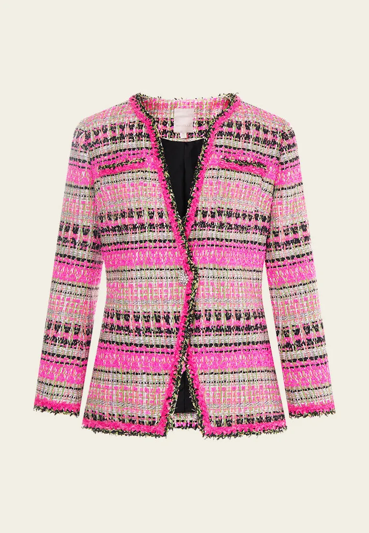 Fuchsia Shawl-lapel Striped Jacket