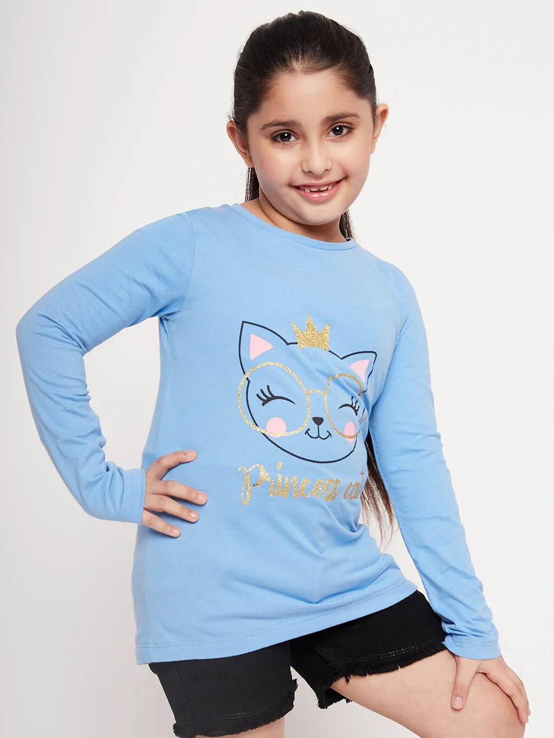 Girls Graphic Printed Long Sleeves Relaxed Fit Cotton T-Shirt