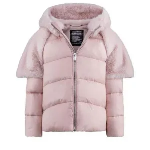 Girls Pale Pink Faux Fur Down Jacket