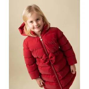 Girls Red Matt Puffer Jacket With Bow