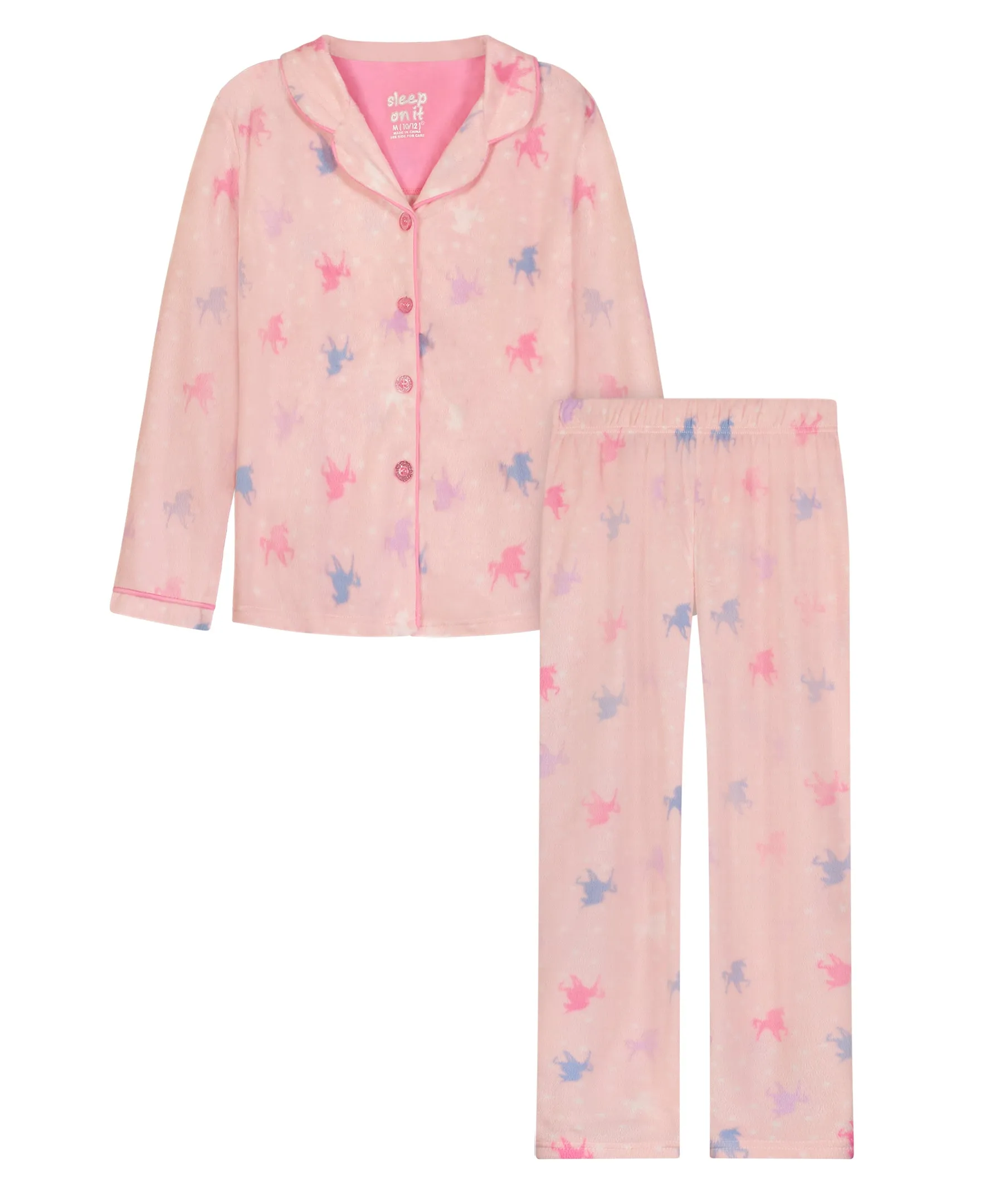 Girls Unicorn 2-Piece Button Up Fleece Coat Pajama Sleep Set