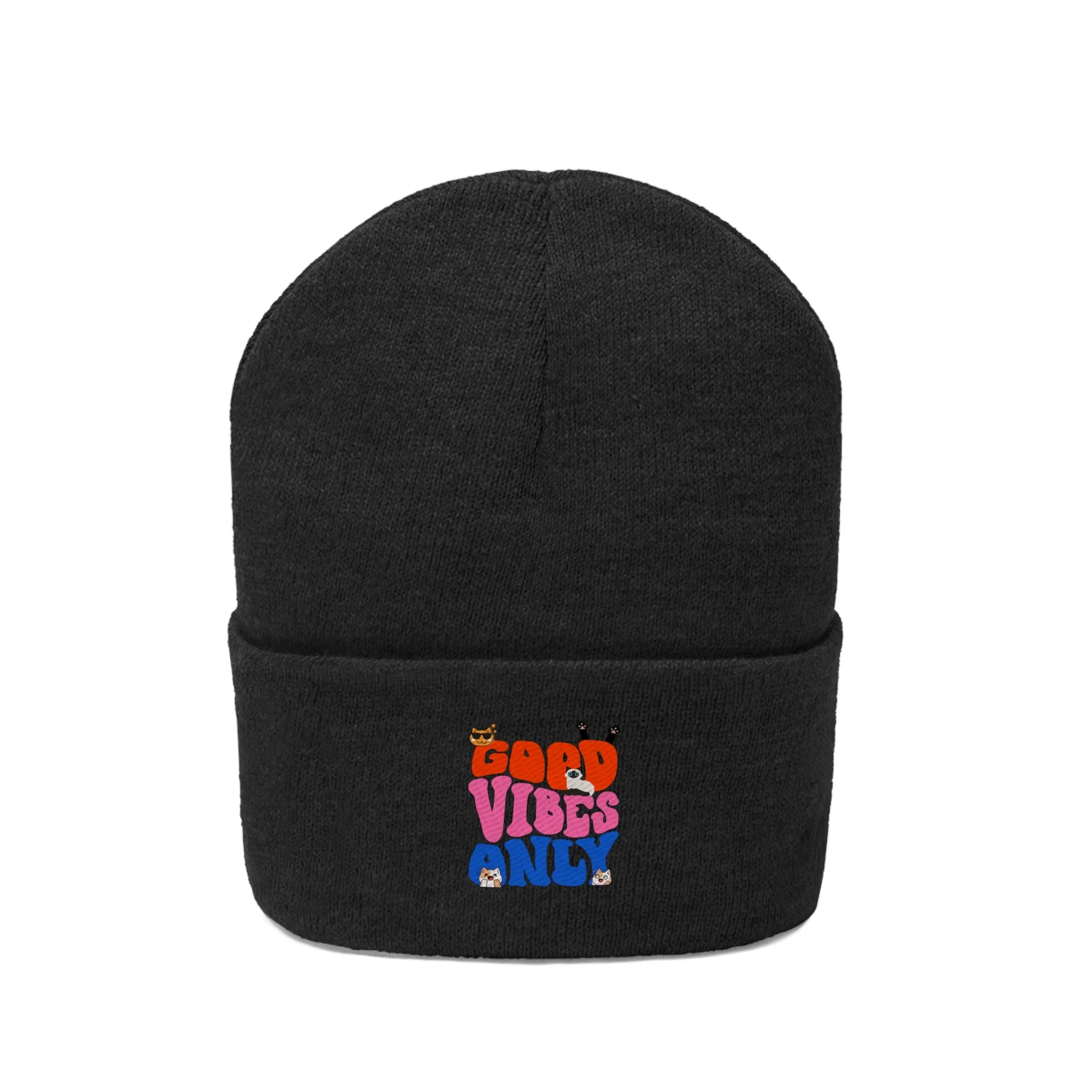 Good Vibes Only Cat POD Knit Beanie