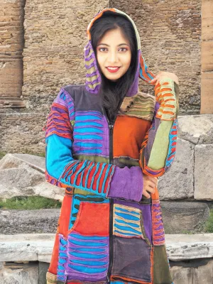 Handmade Patchwork Boho Hoodie 100% Pre-Washed Cotton Multi Color S-M-L-XL